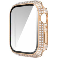 Puzdro osadené kamienky s tvrdeným sklom pre Apple Watch 45 mm - ružovo-zlaté