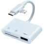 3v1 redukcia so čítačkou kariet - slot na SD / TF kartu / USB-A na USB-C / Lightning - modrá