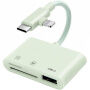3v1 redukcia s čítačkou kariet - slot na SD / TF kartu / USB-A na USB-C / Lightning - zelená