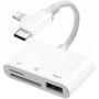 3v1 redukcia s čítačkou kariet - slot na SD / TF kartu / USB-A na USB-C / Lightning - biela