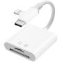 2v1 redukcia s čítačkou kariet - slot na SD / TF kartu na USB-C / Lightning - biela