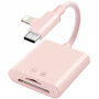 2v1 redukcia s čítačkou kariet - slot na SD / TF kartu na USB-C / Lightning - ružová