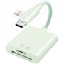 2v1 redukcia s čítačkou kariet - slot na SD / TF kartu na USB-C / Lightning - zelená