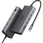 UGREEN 15965 11v1 hub - slot na SD / TF kartu / RJ45 / 2x HDMI / 3,5 mm jack / 2x USB-C / 3x USB-A na USB-C pre MacBook - sivý