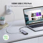 UGREEN CM512 7v1 hub - slot na SD / TF kartu / RJ45 / HDMI / USB-C / 2x USB-A na USB-C - sivý