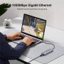 UGREEN CM512 7v1 hub - slot na SD / TF kartu / RJ45 / HDMI / USB-C / 2x USB-A na USB-C - sivý