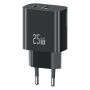USAMS CC315 GaN rýchlonabíjací adaptér s portmi USB-C / USB-A - 25W - čierny