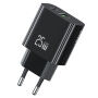 USAMS CC315 GaN rýchlonabíjací adaptér s portmi USB-C / USB-A - 25W - čierny