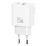 USAMS CC315 GaN rýchlonabíjací adaptér s portmi USB-C / USB-A - 25W - biely
