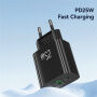 USAMS CC315 GaN rýchlonabíjací adaptér s portmi USB-C / USB-A - 25W - biely