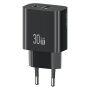 USAMS CC316 GaN rýchlonabíjací adaptér s portmi USB-C / USB-A - 30W - čierny
