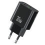 USAMS CC316 GaN rýchlonabíjací adaptér s portmi USB-C / USB-A - 30W - čierny