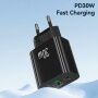 USAMS CC316 GaN rýchlonabíjací adaptér s portmi USB-C / USB-A - 30W - biely