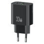USAMS CC317 GaN rýchlonabíjací adaptér s portmi USB-C / USB-A - 33W - čierny