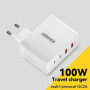 ESSAGER ES-CD37 rýchlonabíjací adaptér s portmi 2x USB-C / 2x USB-A - 100W - biely