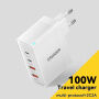 ESSAGER ES-CD37 rýchlonabíjací adaptér s portmi 2x USB-C / 2x USB-A - 100W - biely