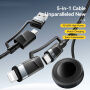 ESSAGER 3v1 univerzálny opletený nabíjací a dátový kábel - USB-C / USB-A na magnetický puk / USB-C / Lightning - 2 m - čierny