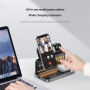 HT-568 3v1 skladací magnetický bezdrôtový stojan s hodinami, budíkom a podsvietením pre iPhone / Apple Watch / AirPods - 15W - sivý