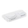 HT-568 3v1 skladací magnetický bezdrôtový stojan s hodinami, budíkom a podsvietením pre iPhone / Apple Watch / AirPods - 15W - biely
