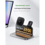 HT-568 3v1 skladací magnetický bezdrôtový stojan s hodinami, budíkom a podsvietením pre iPhone / Apple Watch / AirPods - 15W - sivý