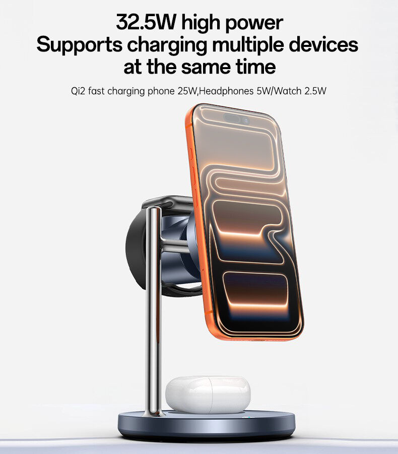 Yesido DS40 Qi2 3v1 magnetický bezdrôtový stojan pre iPhone / Apple Watch / AirPods - 25W - sivý Yesido DS40 Qi2 3v1 magnetický bezdrôtový stojan pre iPhone / Apple Watch / AirPods - 25W - sivý
