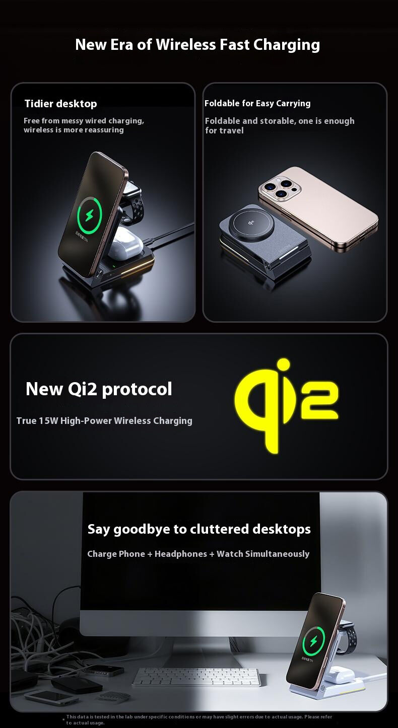 WEKOME WP-U180 Qi2 3v1 skladací magnetický bezdrôtový stojan pre iPhone / Apple Watch / AirPods - 15W - strieborný