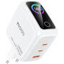 Yesido YC114 GaN rýchlonabíjací adaptér s displejom a portmi 2x USB-C / USB-A - 140W - biely