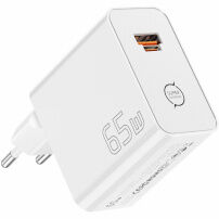 ESSAGER ES-CD65 GaN rýchlonabíjací adaptér s portmi USB-C / USB-A - 65W - biely