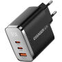 ESSAGER ES-CD64 GaN rýchlonabíjací adaptér s displejom a portmi 2x USB-C / USB-A - 65W - čierny