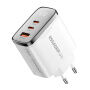 ESSAGER ES-CD64 GaN rýchlonabíjací adaptér s displejom a portmi 2x USB-C / USB-A - 65W - biely