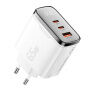 ESSAGER ES-CD64 GaN rýchlonabíjací adaptér s displejom a portmi 2x USB-C / USB-A - 65W - biely