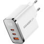 ESSAGER ES-CD64 GaN rýchlonabíjací adaptér s displejom a portmi 2x USB-C / USB-A - 65W - biely