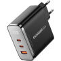 ESSAGER ES-CD56 GaN rýchlonabíjací adaptér s displejom a portmi 2x USB-C / USB-A - 100W - čierny