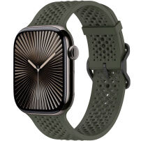 xDfind dierovaný silikónový remienok pre Apple Watch 42mm / 41mm / 40mm / 38mm - olivový