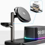 C09 3v1 magnetický bezdrôtový stojan s hodinami, reproduktorom a podsvietením pre iPhone / Apple Watch / AirPods - 25W - čierny