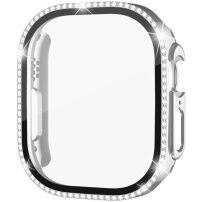 xDfind púzdro posiate kamienkami s tvrdeným sklom pre Apple Watch Ultra 49mm - strieborné