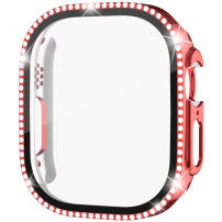 xDfind púzdro posiate kamienkami s tvrdeným sklom pre Apple Watch Ultra 49mm - červené