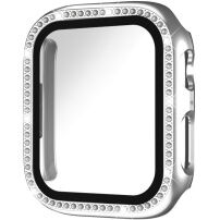 xDfind púzdro posiate kamienkami s tvrdeným sklom pre Apple Watch 45mm - strieborné