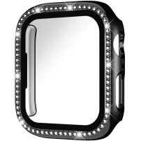 xDfind púzdro posiate kamienkami s tvrdeným sklom pre Apple Watch 45mm - čierne