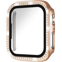 xDfind púzdro posiate kamienkami s tvrdeným sklom pre Apple Watch 44mm - ružovozlaté