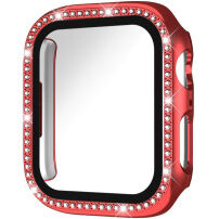 xDfind púzdro posiate kamienkami s tvrdeným sklom pre Apple Watch 40mm - červené