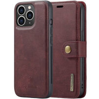 DG.MING 2 v 1 odnímateľné flipové puzdro pre iPhone 13 Pro Max - vínové