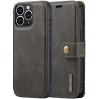DG.MING 2 v 1 odnímateľné flipové puzdro pre iPhone 14 Pro Max - tmavohnedé