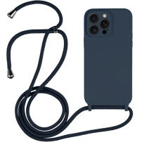 Silikónový kryt so šnúrkou pre iPhone 16 Pro Max - tmavomodrý