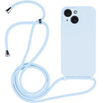 Silikónový kryt so šnúrkou pre iPhone 15 Plus - modrý