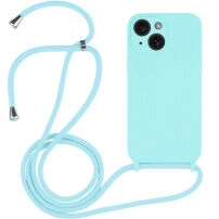 Silikónový kryt so šnúrkou pre iPhone 15 Plus - azúrový
