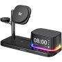 C09 3v1 magnetický bezdrôtový stojan s hodinami, reproduktorom a podsvietením pre iPhone / Apple Watch / AirPods - 25W - čierny