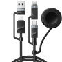 ESSAGER 3v1 univerzálny opletený nabíjací a dátový kábel - USB-C / USB-A na magnetický puk / USB-C / Lightning - 1 m - čierny