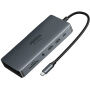 UGREEN 15965 11v1 hub - slot na SD / TF kartu / RJ45 / 2x HDMI / 3,5 mm jack / 2x USB-C / 3x USB-A na USB-C pre MacBook - sivý