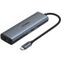 UGREEN CM512 7v1 hub - slot na SD / TF kartu / RJ45 / HDMI / USB-C / 2x USB-A na USB-C - sivý